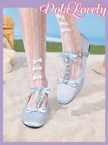 Dola Lovely Women's Spring New Cute Satin Blue Criss-Cross Metal Buckle Ballet Flats, Plus Size Elegant Sweet Ladies Flat Shoes - Baby Blue - View 4