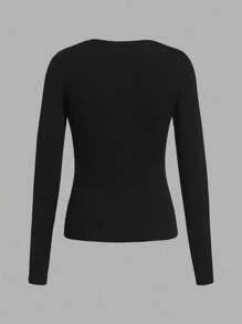 SHEIN EZwear 2 件女士休闲紧身圆领长袖 T 恤套装，适合秋冬季 - 彩色 - 查看 6