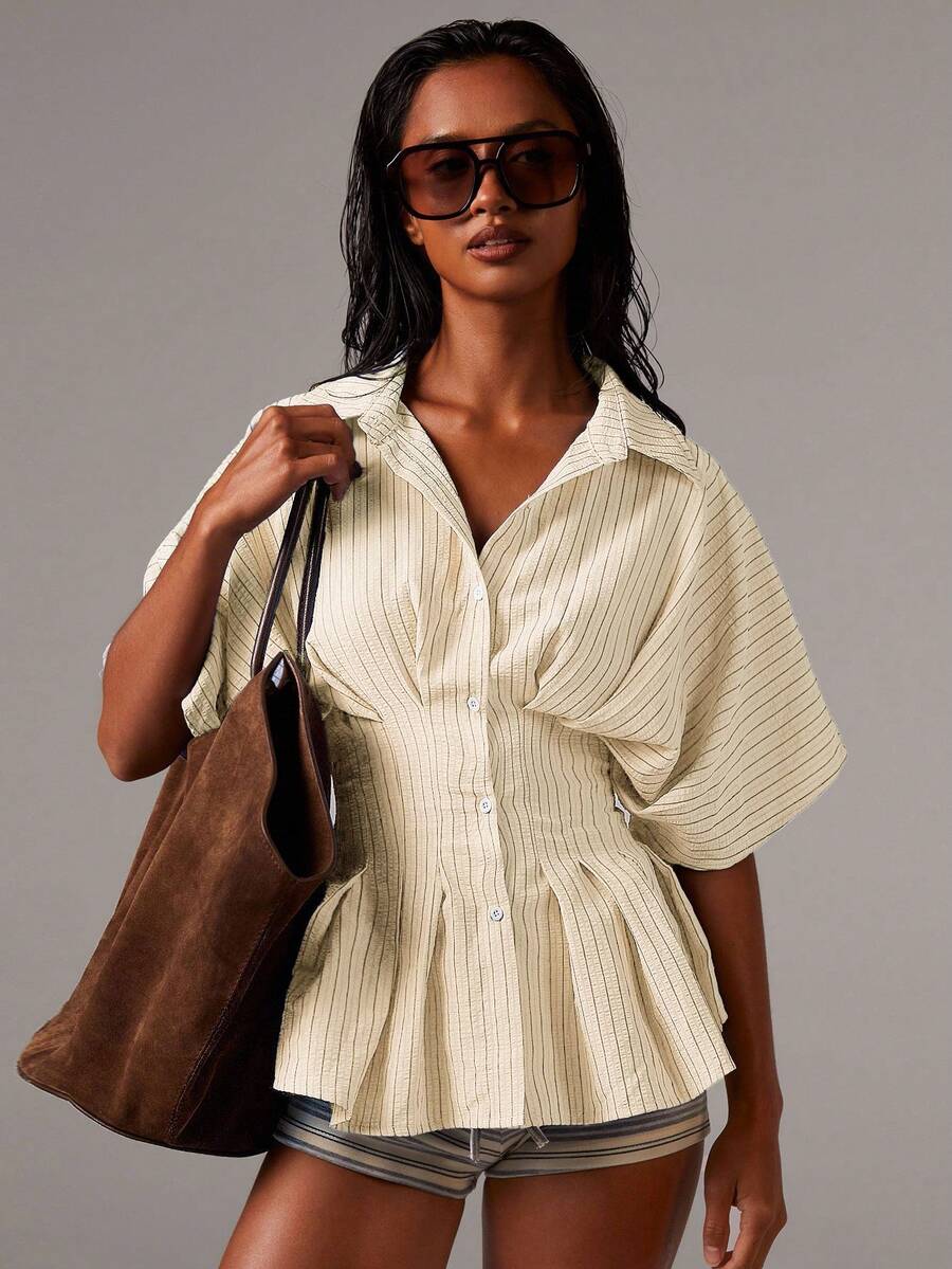 Athîral Casual Commute Minimalist Striped Waist Shirt For Women