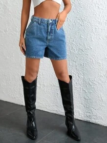 EURMUSE Women's High Waist Pocketed Wide Leg Casual Retro Versatile Denim Shorts Women Summer Outfits Casual Summer Outfits Summer Outfits Jean Shorts - Medium Wash - View 6