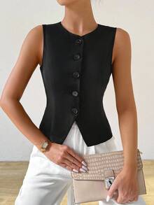 SHEIN Tall Chaleco casual de mujer de un solo pecho de unicolor y delgado