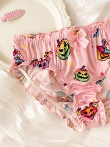 Pink Satin Ruffle Trim Bow Iridescent Panties, Sweet & Cute, Halloween, Girls - Pink - View 3