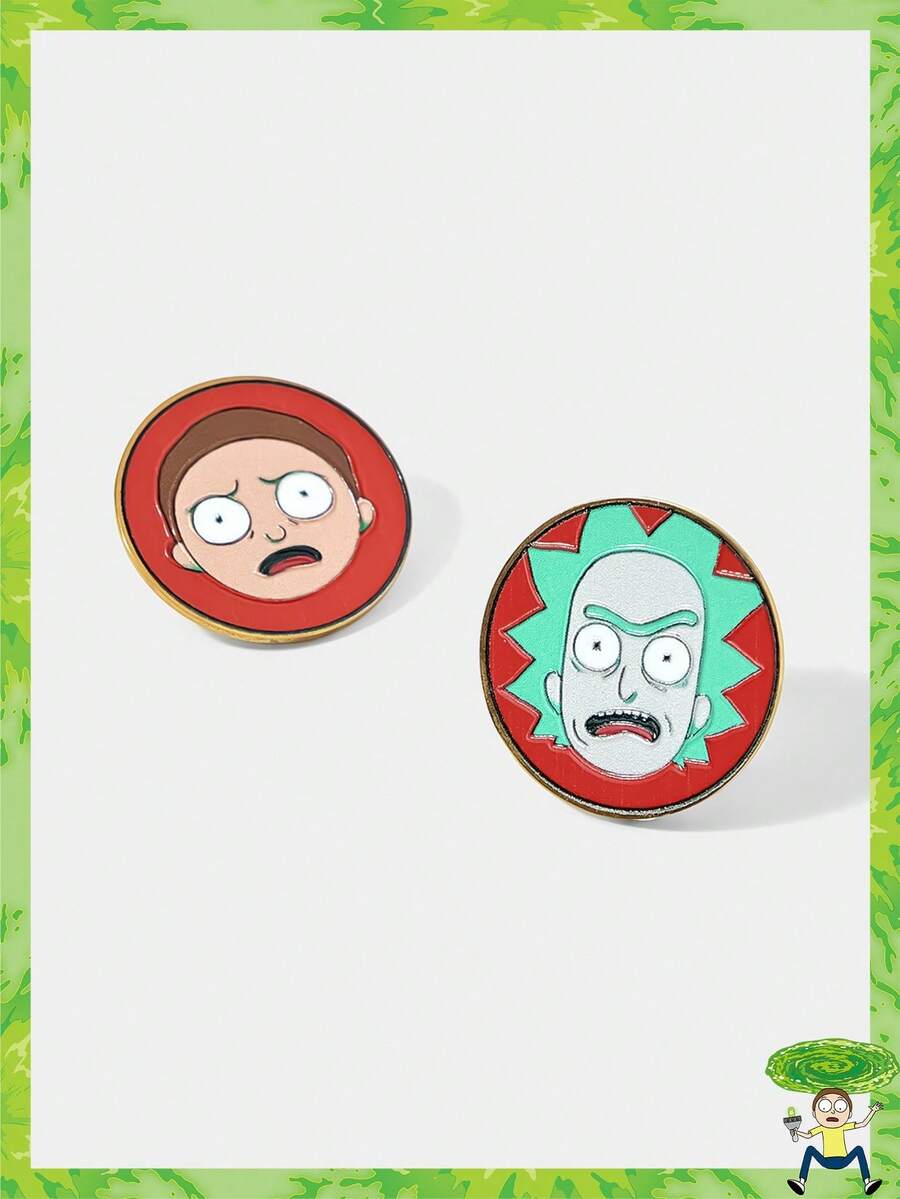 Rick and Morty X SHEIN Funny Cartoon Pattern Gold Chain Collar Clips - Multicolor - View 1