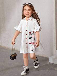 SHEIN 少女人物圖形荷葉袖襯衫裙