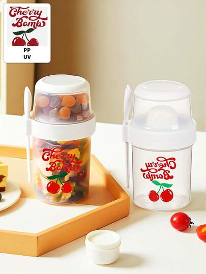 Kawaii 1 pezzo Contenitore per insalata, Scatola bento per frutta, Contenitore per conservazione di insalata di verdure, Lunch box per ufficio, Riscaldabile a microonde, Tazza per frutta a forma di ciliegia, Motivo pasquale, Decorativo