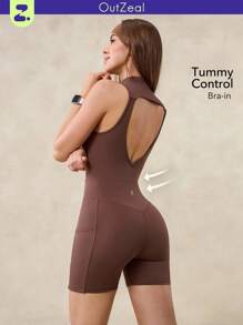 OutZeal جمبسوت رياضية نسائية مريحة ومضادة للعرق مع سحاب أمامي وظهر مفتوح للاستخدام اليومي والكاجوال