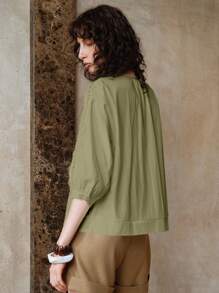 EMERY ROSE 女款2025春季新款法式镂空蕾丝设计小众短款衬衫 - 綠色 - 查看 4