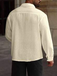 Manfinity Homme Men Plus Size Casual Solid Color Long Sleeve Shirt, Fall - Khaki - View 2