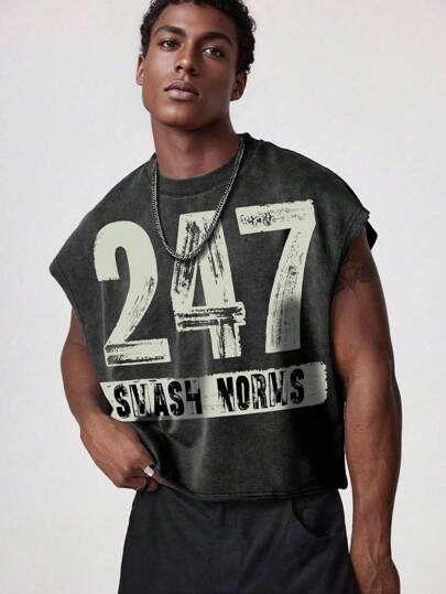 Street Life Men's Summer Letter Print Round Neck Casual Sleeveless Crop Top