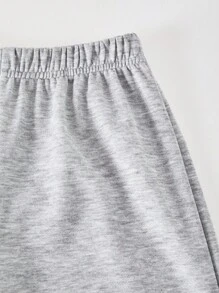 SHEIN Streecool Kids 2pcs Tween Girls ME Loose Design Oblique Shoulder Contrast Color Print Long Sleeve Top And Wide Leg Pants Set, Suitable For Daily, Commute, Casual, Vacation, Gathering, Street Style, Autumn/Winter Fall - Grey - View 6