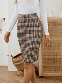 EMERY ROSE Women's Elegant Plaid Fitted Skirt, Suitable For Commuting - Multicolor - View 1