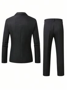 Manfinity Mode Men's Double-Breasted Lapel Neck Long Sleeve Business Formal Suit Set - Black - View 2