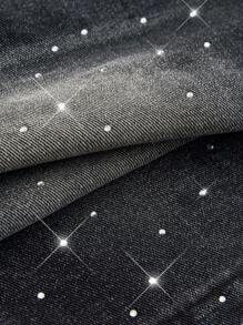 Manfinity VCAY Jeans de mezclilla rectos de tiro medio lavados con adornos de rhinestone para hombre - Negro - Ver 6