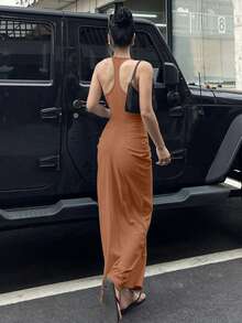 DAZY 女士 V 领紧身裹身长裙