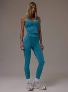 MUSERA Quần legging cạp cao chất liệu jersey mềm mại, thích hợp mặc ở sân bay, đi học, mùa thu, Lễ Tạ ơn và mùa hè. - Màu xanh ngọc - Xem 1