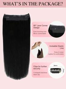 9AM Hair Halo Hair Extensions Real Human Hair 14-20 Inch Invisible Wire Hair Extensions Real Human Hair Jet Black Hair Halo Extensions For Women Adjustable Wire Secret With Clips In Human Hair - S1 - View 2