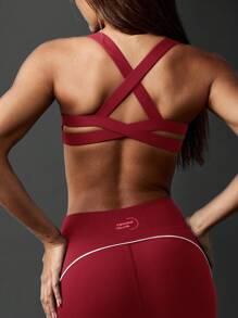 MISSGUIDED Moisture Wicking Supportive High Impact Compression Sports Bra With Cross Back Straps For Running Yoga Exercise Fitness Pilates Workout - Burgundy - View 7