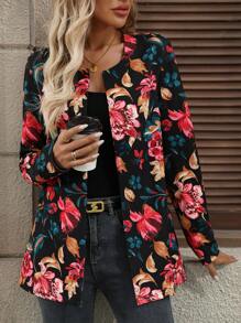 EMERY ROSE Women Floral Print Front Open Long Sleeve Jacket, Fashionable For Autumn Christmas Women Clothes - Multicolor - View 7