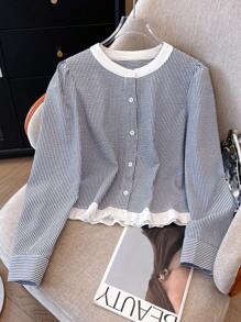 Franclia 条纹拼色休闲通勤简约风格女式上衣