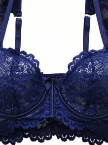 3 件套：性感荷叶边肩带蕾丝文胸 + 丁字裤 + 荷叶边腰裙，适合外出