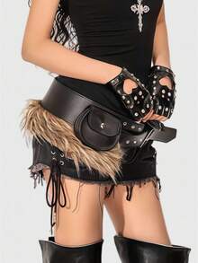 ROMWE Grunge Punk Y2K Punk Style Black Metal Rivet Grommet Multi-Pocket Adjustable Metal Buckle Women Waist Bag