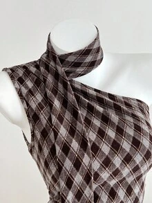 Elamini 休闲复古钻石设计挂脖背心 - 咖啡棕 - 查看 5