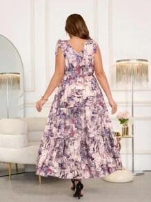 Ellevyn 大码优雅全印花无袖连衣裙，夏季女士教师服装 女士办公室服装 女士教师服装 女士机场服装 女士紫色服装 大码女装 外出服装 秋季服装 粉色连衣裙 女士超长连衣裙 女士连衣裙 女士连衣裙 优雅优雅女士连衣裙 大码女士秋季连衣裙