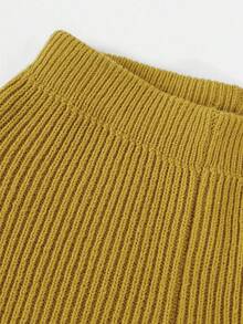 SHEIN Young Girl Colorblock Heart Jacquard Sweater & Knit Pants Set,In Fall/Winter - Yellow - View 5