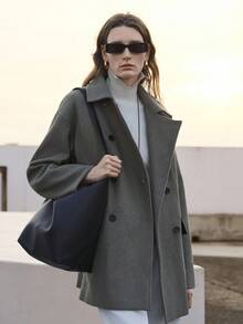 Uhlyne Loose Fit Pocket Decor Floral Chiffon Oversized Lapel Collar Fashion Overcoat, European And American Style, Autumn/Winter New Women Outerwear Minimalist Outerwear French Style Coat Fall Cloth For Women - Green - View 5