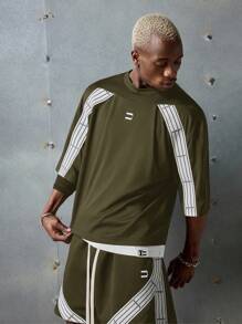 NEON BLANC 男士街头时尚针织长袖丝带刺绣圆领T恤，适合夏季 - 軍綠色 - 查看 3