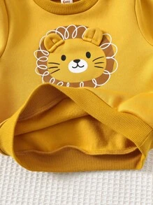Cozy Pixies 2pcs Baby Boy Cartoon Lion Pattern Soft Knit Pullover Sweatshirt Sweatshirt With Ear Design And Elastic Waist Pants Set - Yellow - View 8