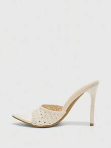 CUCCOO BIZCHIC 9厘米尖头黑色性感高跟凉鞋，适合夏季礼服、婚礼、情人节 - 米色 - 查看 9