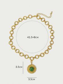 Glisma 18K 镀金 1 件纹理金属/金属锆石圆形吊坠，适合派对、休闲、音乐会/节日、夜总会、可爱、奢华、婚礼、节日、度假、露营、Y2K、妈妈、女士、女孩、秋季、冬季、节日、假日、度假、老钱、万圣节 - 綠色 - 查看 7