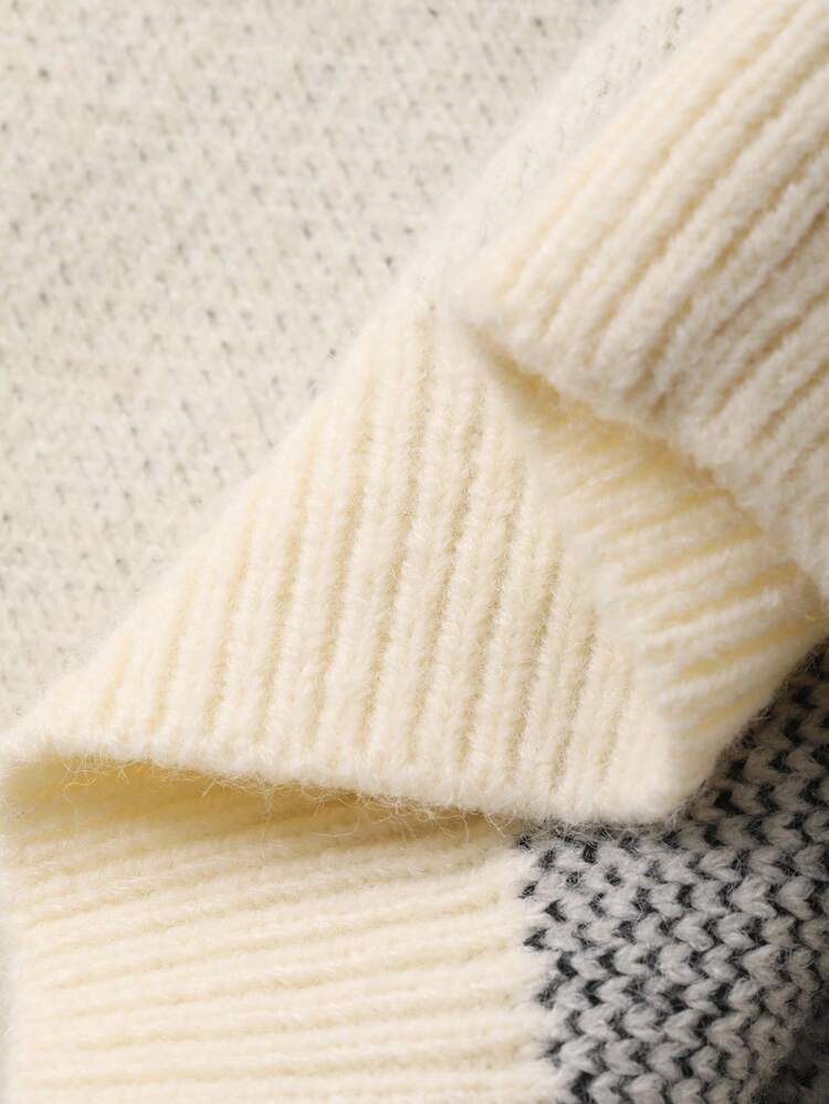 Toddler Girls' Round Neck Korean Style Bow Contrast Color Cute Long Sleeve Sweater, Spring/Autumn