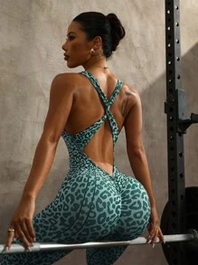 Slayform 1件女式豹纹瑜伽健身连体裤 - 彩色 - 查看 6