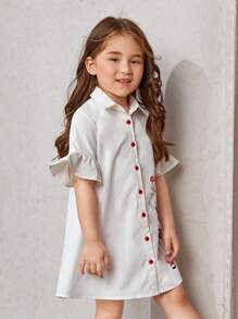 SHEIN 少女人物圖形荷葉袖襯衫裙