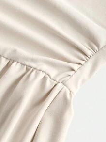 SHEIN Vestido largo asimétrico de línea A con cintura ceñida, de manga corta, ajustado, de cuello alto y color beige sólido, elegante y sencillo para uso diario casual de niñas preadolescentes, primavera/verano