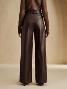 Anewsta 女士棕色系带修身直筒仿皮裤，优雅的秋冬春装，适合新年和圣诞节穿着。