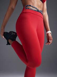 Powerista Quần legging thể thao thường ngày dáng ôm, chạy bộ, tập thể dục cho nữ - Đỏ - Xem 5