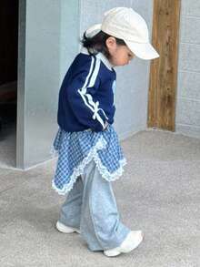 DAZY Baby Girls' Casual Bow & Striped Long Sleeve Sweatshirt, Korean Style, Spring/Autumn - Blue - View 2