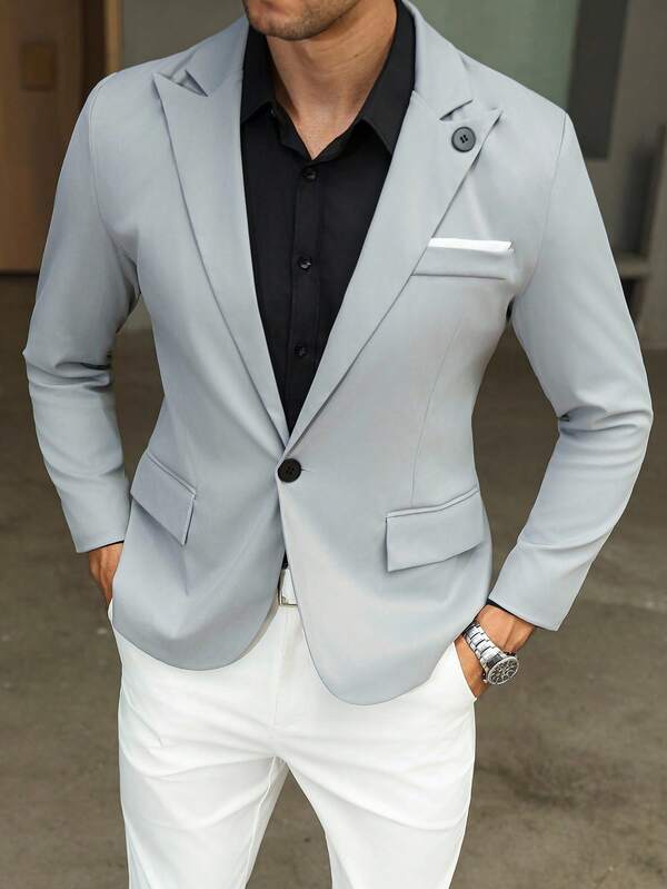 Manfinity Mode Plus Size Men's Casual Business Solid Color Long Sleeve Blazer