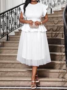 Fleurora Autumn Winter Elegant White Summer Silky Wedding Guest Knitted Lace Plus Size Co-Ords,Women Fall Party Curve Long Wedding Guest Clothes - White - View 3