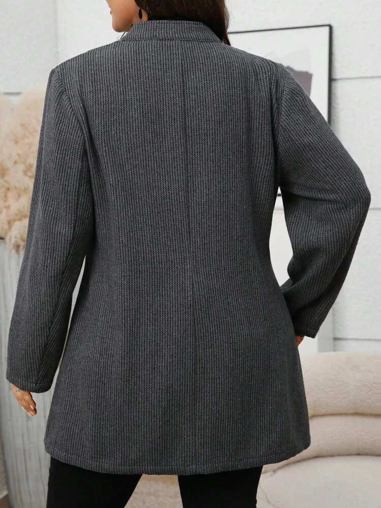 Plus Size Women Casual Single-Breasted Pocket Long Sleeve Overcoat Autumn/Winter Business Casual Women's Overcoat, Gray Coat Fall