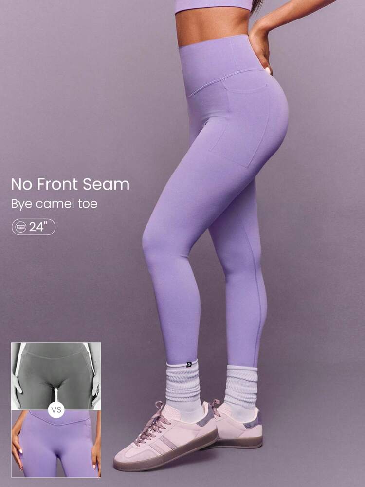 24" FeatherFit™ Soft Slay Sweat-Wicking Stretchy No Front Seam Ultra High-Rise Waist Leggings With Side Pockets Low-Impact Yoga Pilates Barre Studio Daily Casual Wear  Spring Summer