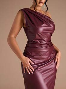 SHEIN BAE Plus Size Women's Burgundy Ruched Asymmetrical Dress /New  Fall Fashion Clothes For Women,Autumn Outfits Women Plus Size ,Wedding Guest Dress Women,Going Out Tops Women,Homecoming Dress - Burgundy - View 2