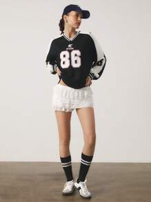 Athîral 夏季女式芭蕾甜美蝴蝶结可爱网眼撞色蕾丝荷叶边低腰超短短裤夏季短裤沙滩度假