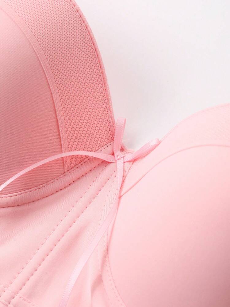 Solid Color Lightly Gathered Bowknot Adjustable Spaghetti Strap Women's Bra Lingerie For Women
