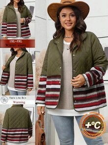 EMERY ROSE Damen Große Größen Lässig Western Stil Kontrast Farbe Stepp Mantel, Winter Herbst für Frauen, Landhausstil für Frauen, Country Konzert Country für Frauen - Verschiedenfarbig - Übersicht 1
