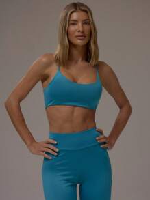 MUSERA ESSENTIALS 吊带圆领柔软针织抹胸上衣，深V露背吊带款，休闲、机场、居家服、秋季圣诞节、优雅 - 水鴨藍 - 查看 1