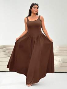 Solflare 加大码棕色度假无袖连衣裙 - 棕色 - 查看 3
